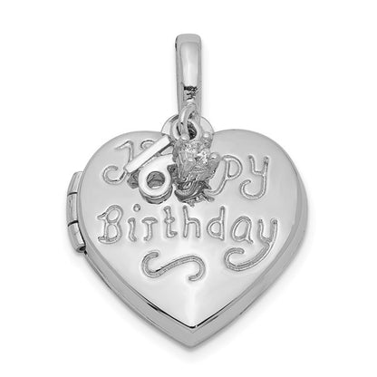 Sterling Silver Rhodium-plated Happy 16th Birthday with CZ Heart Locket