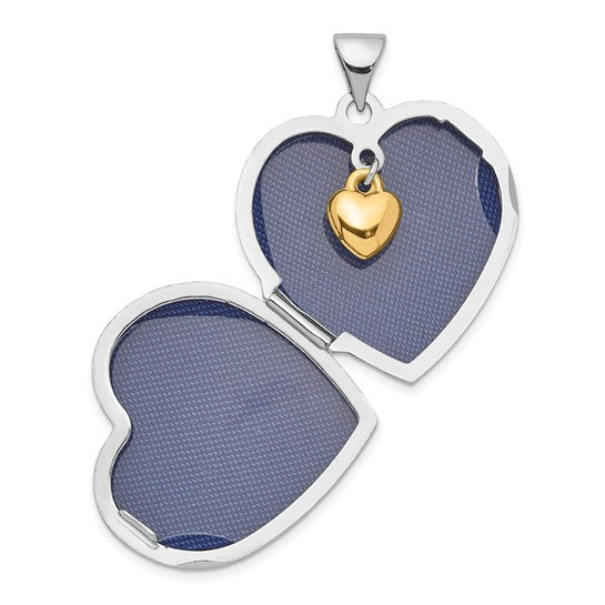 Sterling Silver Rhod-plated and Gold-tone Always In My Heart Dia Heart Locket