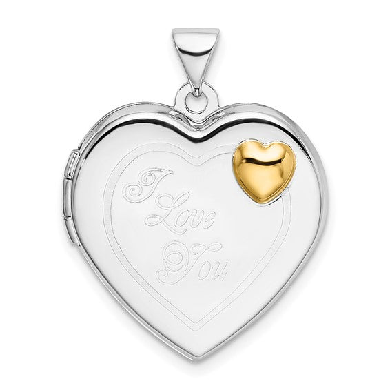 Sterling Silver Rhodium and Gold-plated 21mm I Love You Heart Locket