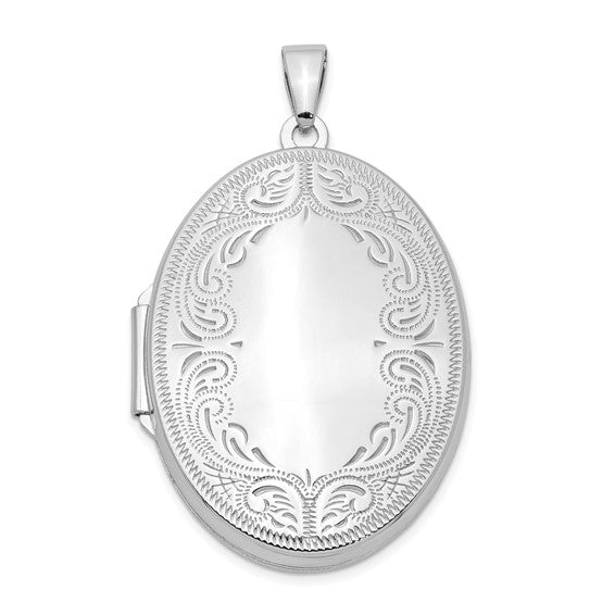 Sterling Silver Rhodium-plated 31mm Oval Scroll Locket