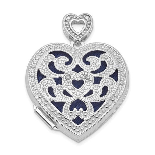 Sterling Silver Rhodium-plated 24mm with Diamond Vintage Heart Locket