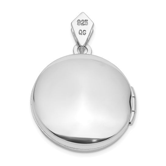 Sterling Silver Rhodium-plated 20mm Round with Diamond Vintage Locket