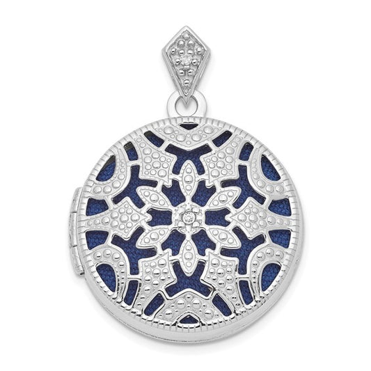 Sterling Silver Rhodium-plated 20mm Round with Diamond Vintage Locket