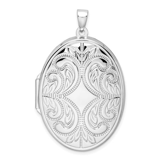 Sterling Silver Rhodium-plated Oval Scroll Locket