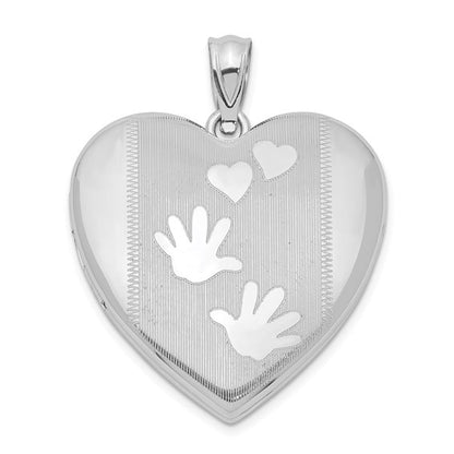 Sterling Silver Rhodium-plated Handprints Heart Locket