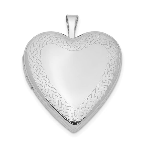 Sterling Silver Rhodium-plated Braided Edge Heart Locket