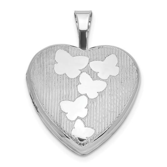 Sterling Silver Polished and Striped Butterflies Heart Locket