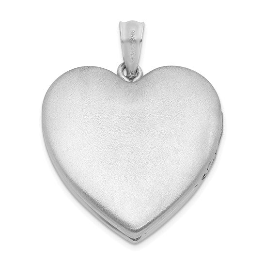 Sterling Silver Rhodium-plated Polished and Satin Heart Locket