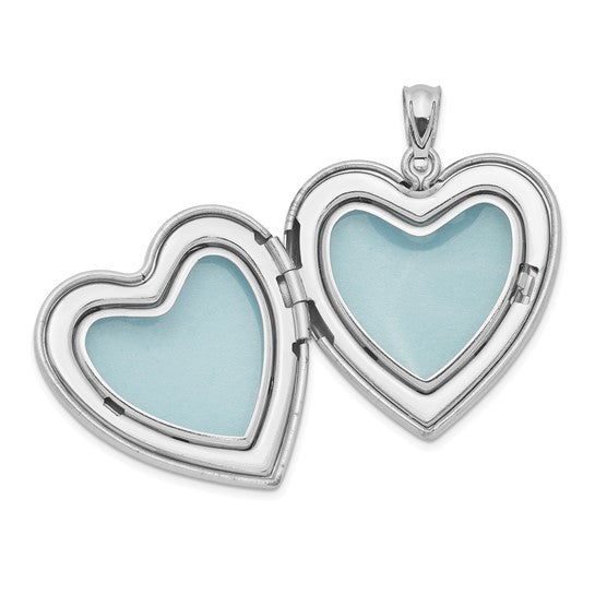 Sterling Silver Rhodium-plated Polished and Satin Heart Locket