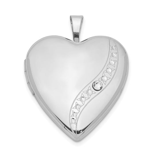 Sterling Silver Rhodium-plated Crystal Heart Locket