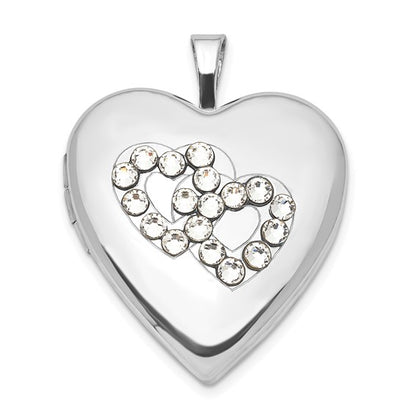 Sterling Silver Polished Crystal Double Hearts Heart Locket