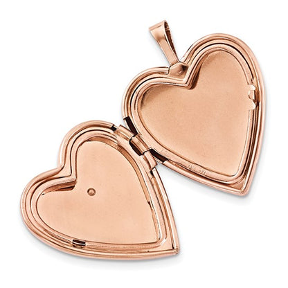 Sterling Silver Rose Gold-plated Diamond Polished Heart Locket and Pendant Se