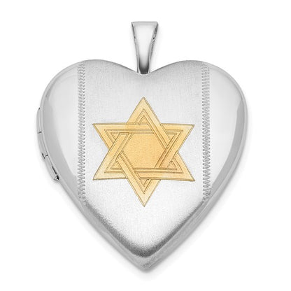 Sterling Silver Gold-plated Polished and Satin Star of David Heart Locket