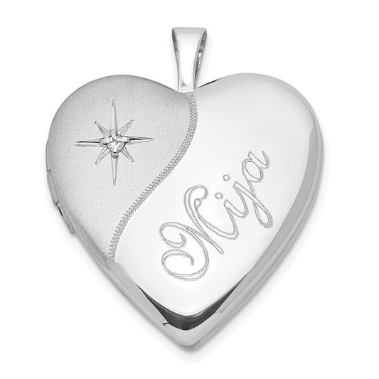 Sterling Silver 20mm Diamond Mija Satin and Polished Heart Locket