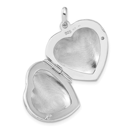 Sterling Silver Rhodium-Plated Polished Sparkle Heart Locket