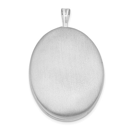 Sterling Silver Rhod-plated Textured and Polished Paw Print 26mm Oval Locket