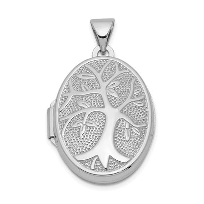 Sterling Silver Rhodium-plated Oval Tree Locket