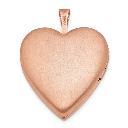Sterling Silver Rose Gold-plated Polished and Satin 20mm Diamond Heart Locket