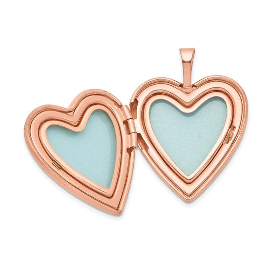 Sterling Silver Rose Gold-plated Polished and Satin 20mm Diamond Heart Locket