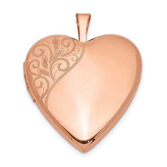 Sterling Silver Rose Gold-plated 20mm Polished Swirl Heart Locket