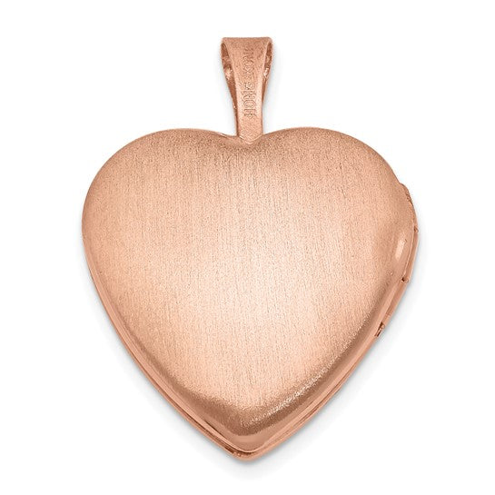 Sterling Silver Rose Gold-plated Satin and Polished 2-Frame Heart Locket