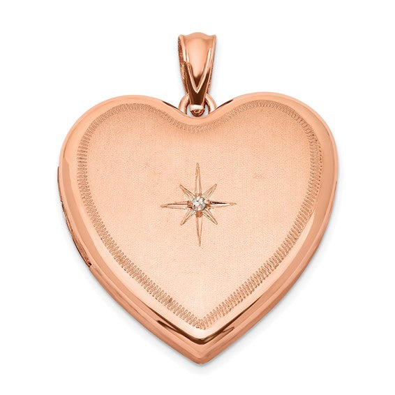 Sterling Silver Rose Gold-plated and Diamond 24mm D/C Heart Locket