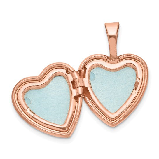 Sterling Silver Rose Gold-plated and Diamond Polished 12mm Heart Locket