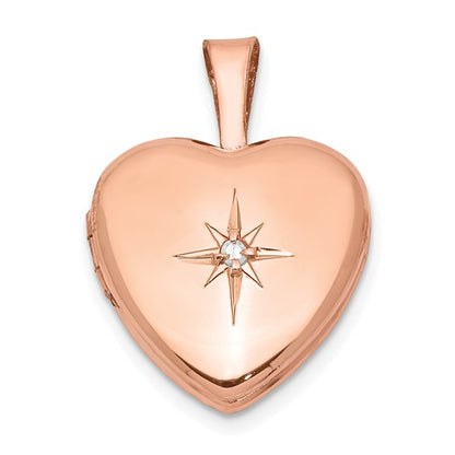 Sterling Silver Rose Gold-plated and Diamond Polished 12mm Heart Locket