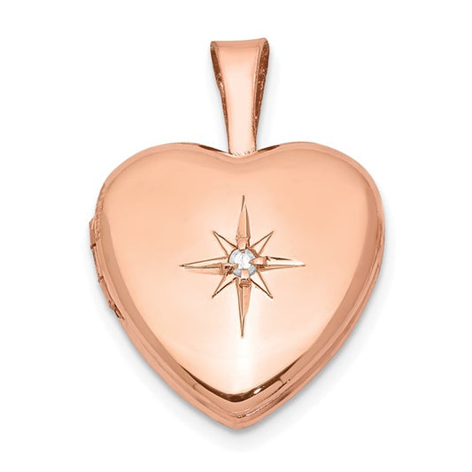 Sterling Silver Rose Gold-plated and Diamond Polished 12mm Heart Locket