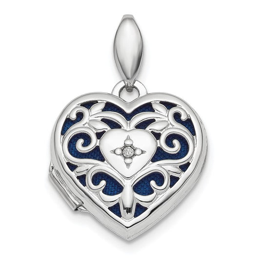 Sterling Silver Rhodium-plated 24mm with Cross Design Heart Locket