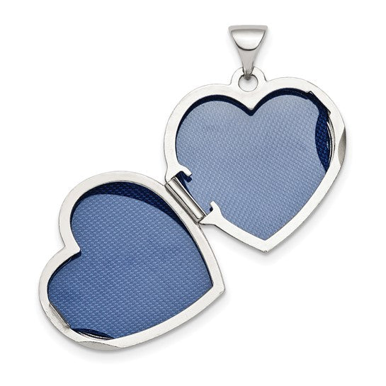 Sterling Silver Rhod-plated 2-Heart Design Reversible 18mm Heart Locket