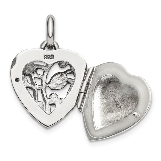 Sterling Silver Antiqued Filigree Top Polished Back 16mm Heart Locket