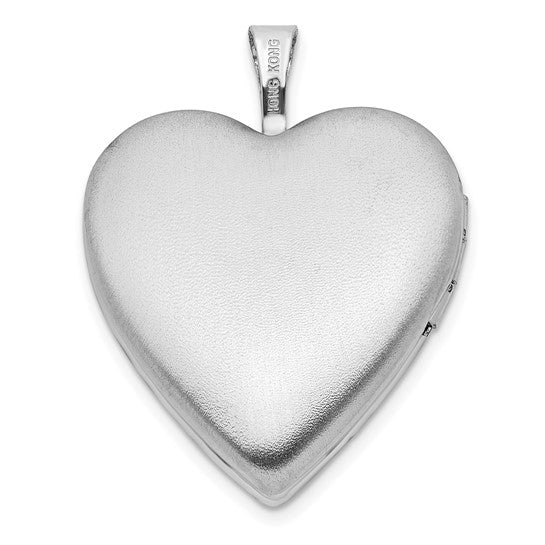 Sterling Silver Rhod-pltd 20mm Pink Resin Rose Cameo Heart Locket