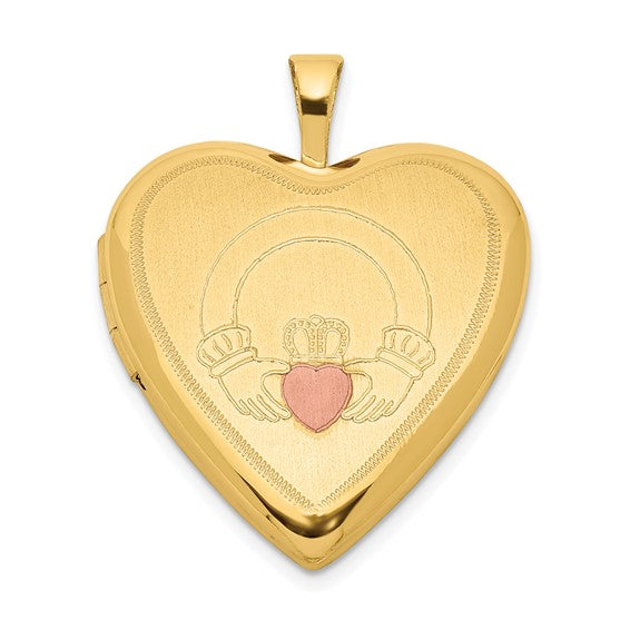Sterling Silver Gold-plated 20mm Claddagh Enameled Heart Locket