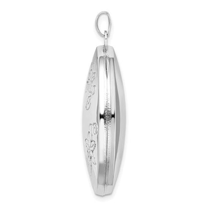 Sterling Silver Rhodium-plated 32mm Floral Oval Locket