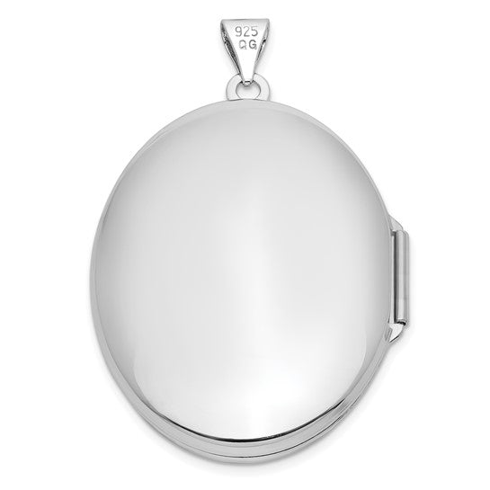 Sterling Silver Rhodium-plated 32mm Floral Oval Locket