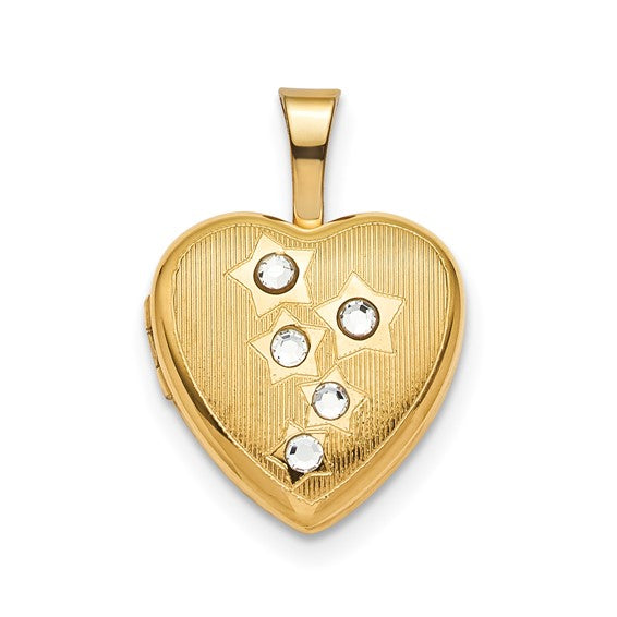 Sterling Silver Gold-plated 12mm Star CZ Heart Locket