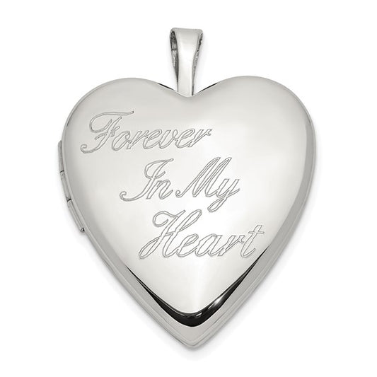 Sterling Silver Rhod-pltd 20mm FOREVER IN MY HEART Heart Locket