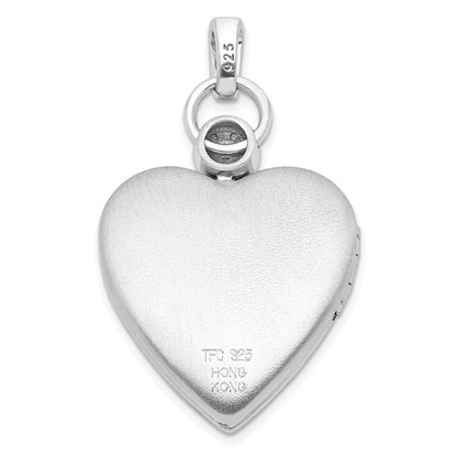 Sterling Silver Rhodium-plated 21mm Diamond Accented Satin Locket