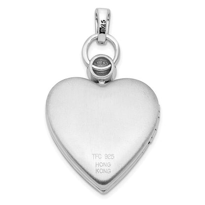 Sterling Silver Rhodium-plated 21mm Heart Dia. Accent D/C Satin Locket