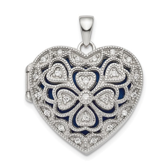 Sterling Silver Rhodium-plated Fancy CZ Heart Locket