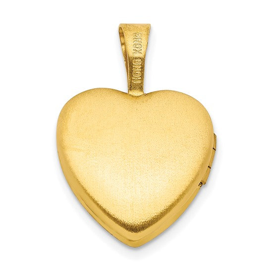 Sterling Silver Gold-plated Satin and Polished 12mm Fairy Heart Locket