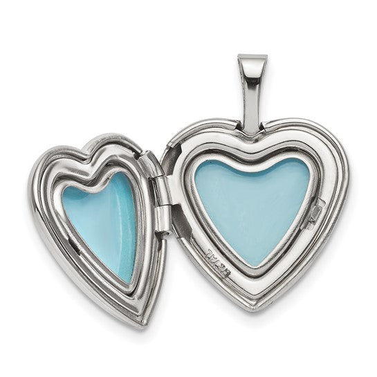 Sterling Silver Rhodium-plated 16mm Paw Print Heart Locket