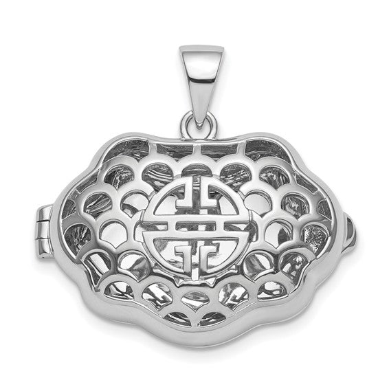 Sterling Silver Rhodium-plate Chinese Symbol For Wealth Locket Pendant