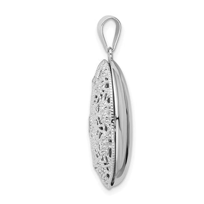 Sterling Silver Rhodium-plated CZ Filigree Top Polished Back Oval Locket