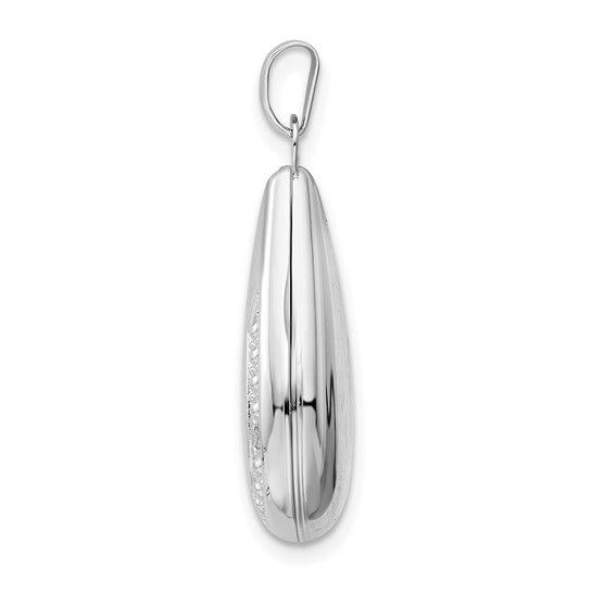 Sterling Silver Rhodium-plated Polished Diamond 21mm Teardrop Locket