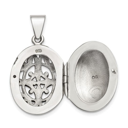 Sterling Silver Polished Filigree 22mm Oval Locket