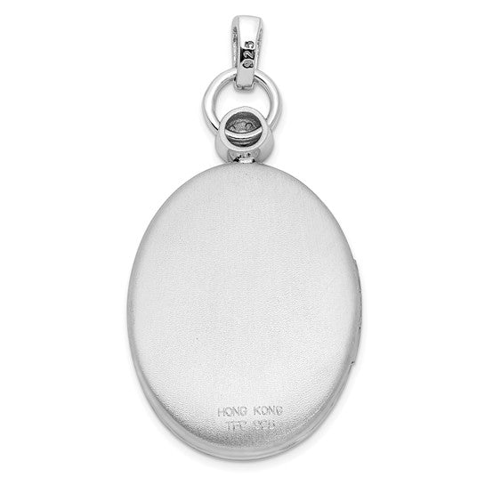 Sterling Silver Rhodium-plate 26mm Diamond Accented D/C Locket