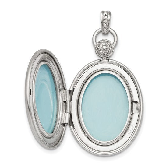 Sterling Silver Rhodium-plate 26mm Diamond Accented D/C Locket