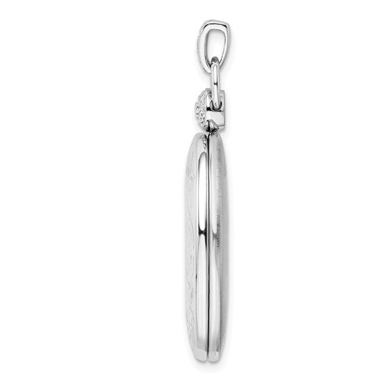 Sterling Silver Rhodium-plated 26mm Oval Diamond Accent Satin Locket